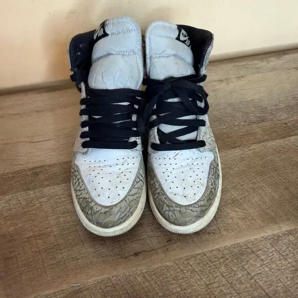 Nike Air Jordan 1 Retro OG High White Cement Elephant Print boys Shoes Sz 7Y - Picture 2 of 9